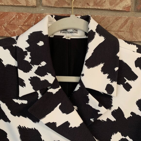 Diane Von Furstenberg Macie Cropped Animal Print Pony Ivory Blazer Small Jacket - Picture 6 of 16